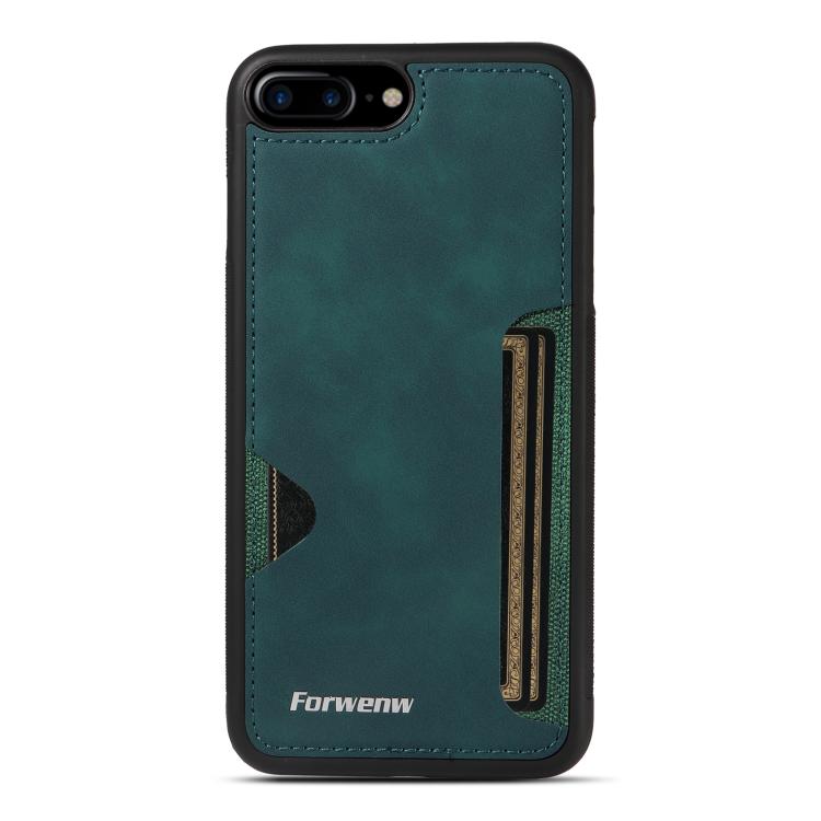 Pour iPhone 7 Plus / 8 Plus Étui de téléphone avec pochette à cartes intégrée Forwenw série F5 (Vert)