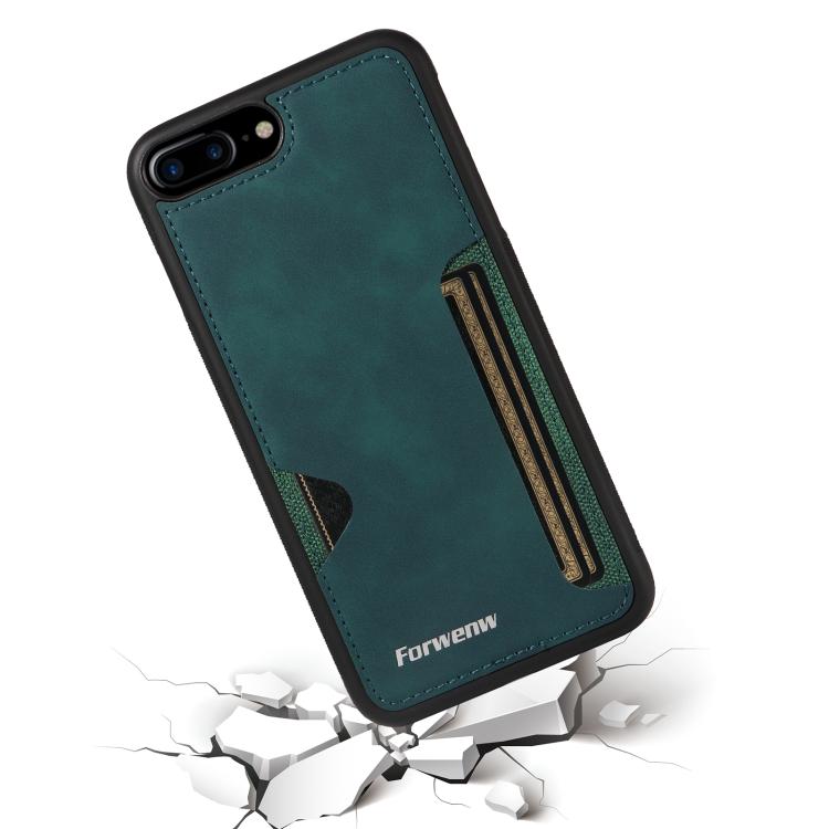 Pour iPhone 7 Plus / 8 Plus Étui de téléphone avec pochette à cartes intégrée Forwenw série F5 (Vert)