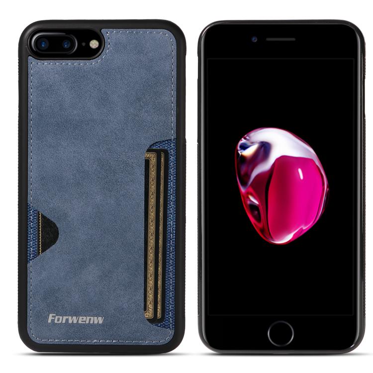 Pour iPhone 7 Plus / 8 Plus Étui de téléphone avec pochette à cartes intégrée Forwenw série F5 (Bleu)