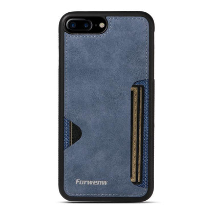 Pour iPhone 7 Plus / 8 Plus Étui de téléphone avec pochette à cartes intégrée Forwenw série F5 (Bleu)