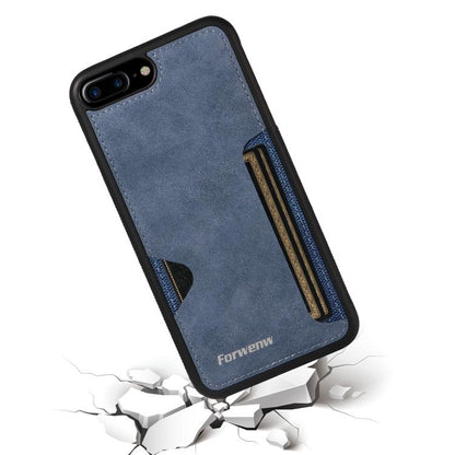 Pour iPhone 7 Plus / 8 Plus Étui de téléphone avec pochette à cartes intégrée Forwenw série F5 (Bleu)