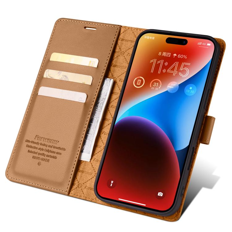 For iPhone 16 Plus Forwenw F6 Series RFID Leather Phone Case(Brown)