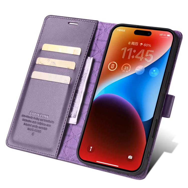 Pour iPhone 16 Plus Étui de téléphone en cuir RFID Forwenw série F6 (violet)