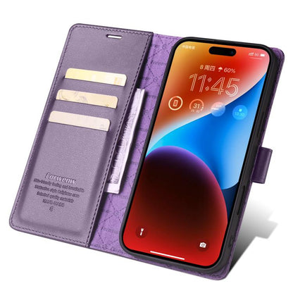 Pour iPhone 16 Plus Étui de téléphone en cuir RFID Forwenw série F6 (violet)