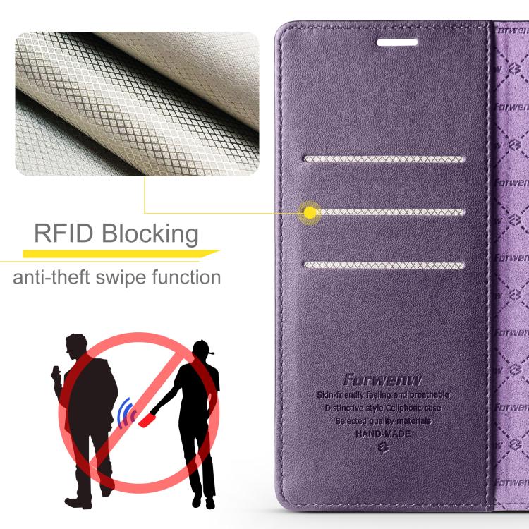 Pour iPhone 16 Plus Étui de téléphone en cuir RFID Forwenw série F6 (violet)