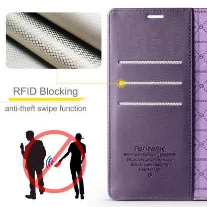 Pour iPhone 16 Plus Étui de téléphone en cuir RFID Forwenw série F6 (violet)