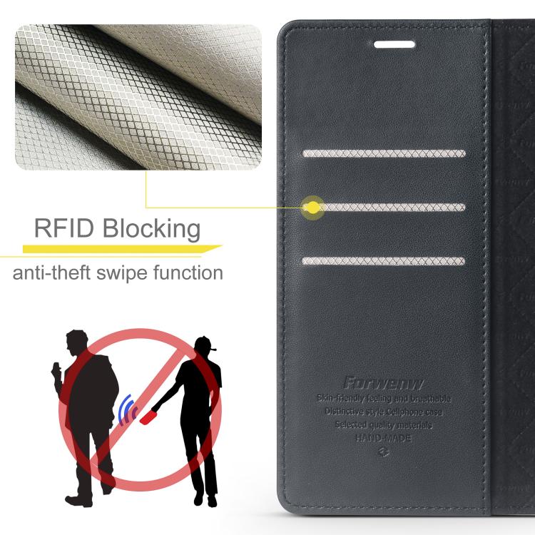 For iPhone 15 Pro Forwenw F6 Series RFID Leather Phone Case(Black)