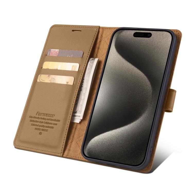 For iPhone 15 Plus Forwenw F6 Series RFID Leather Phone Case(Brown)