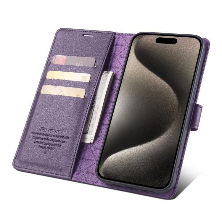 For iPhone 15 Forwenw F6 Series RFID Leather Phone Case(Purple)