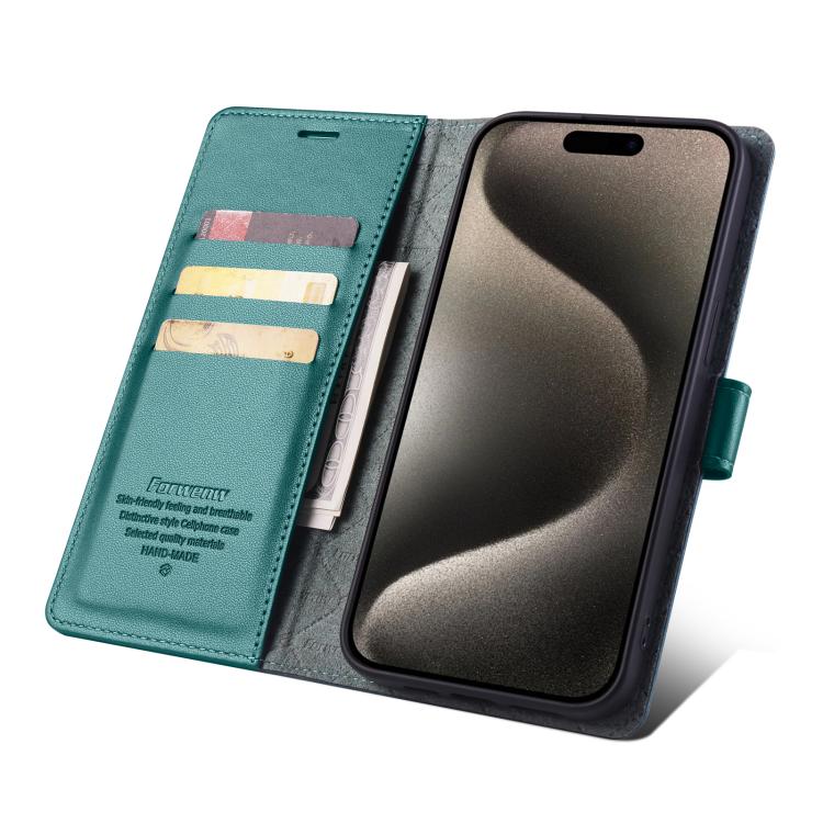 For iPhone 14 Pro Max Forwenw F6 Series RFID Leather Phone Case(Green)