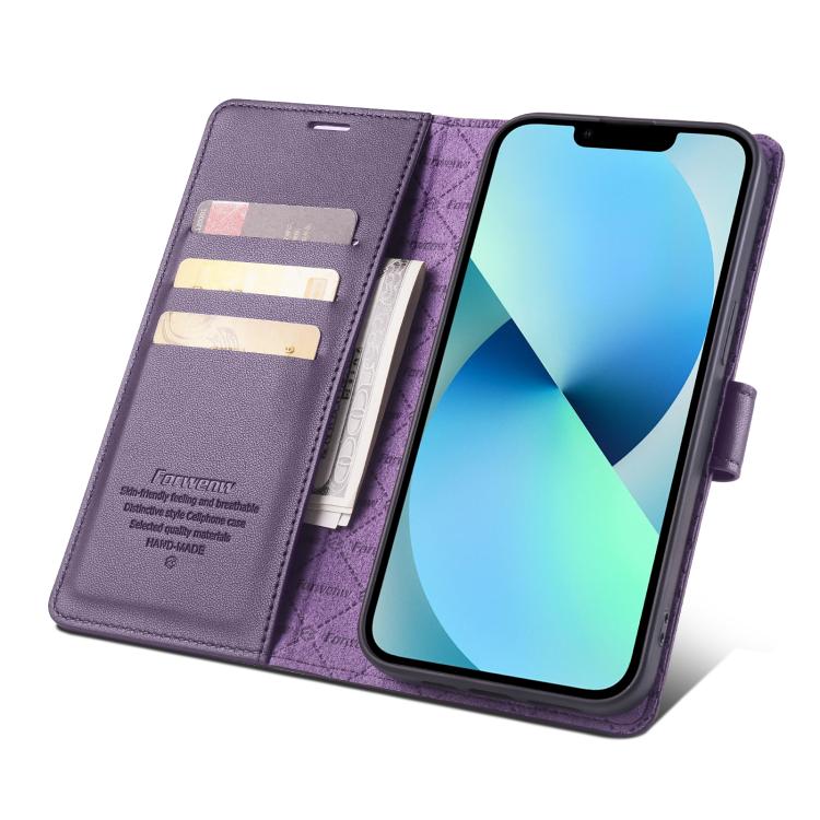Pour iPhone 13 mini Étui de téléphone en cuir RFID Forwenw série F6 (violet)