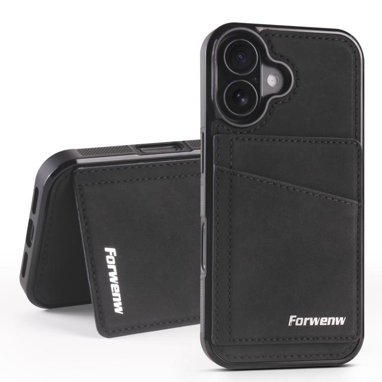 For iPhone 16 Forwenw F8 Series 2 in 1 Magnetic Card Slot Leather Phone Case(Black)