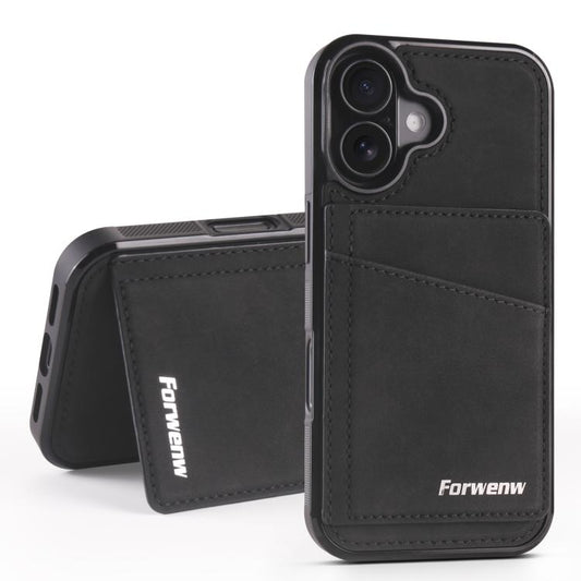 For iPhone 16 Forwenw F8 Series 2 in 1 Magnetic Card Slot Leather Phone Case(Black)