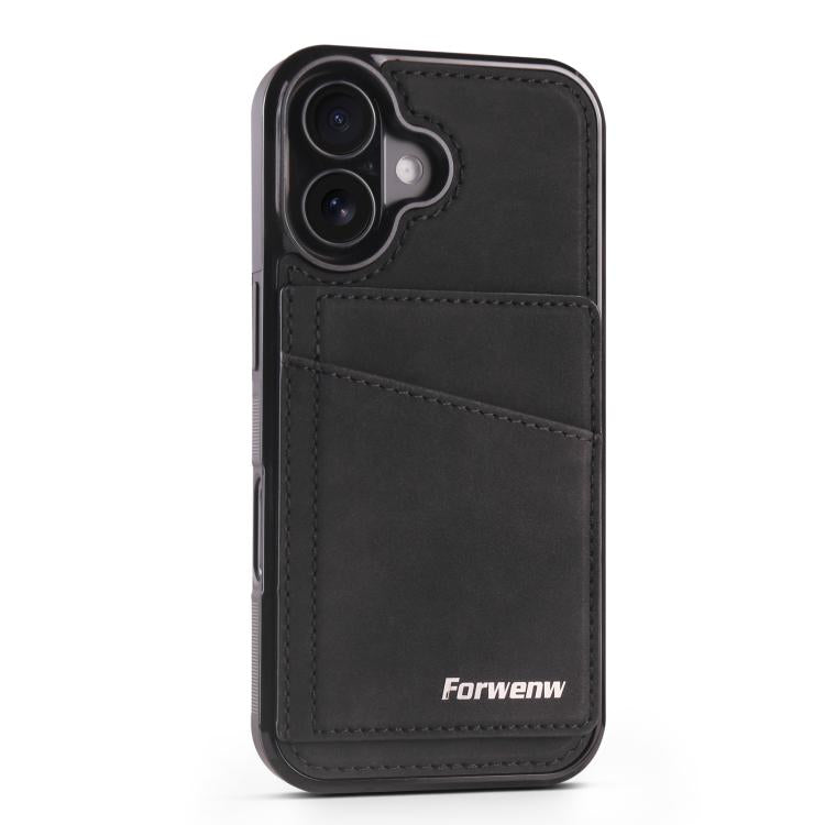 For iPhone 16 Forwenw F8 Series 2 in 1 Magnetic Card Slot Leather Phone Case(Black)
