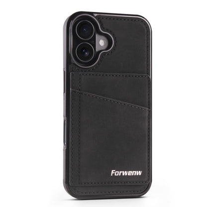 For iPhone 16 Forwenw F8 Series 2 in 1 Magnetic Card Slot Leather Phone Case(Black)