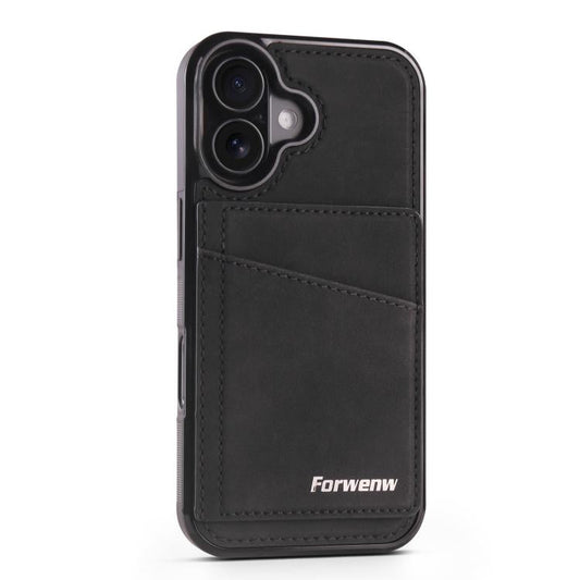 For iPhone 16 Forwenw F8 Series 2 in 1 Magnetic Card Slot Leather Phone Case(Black)