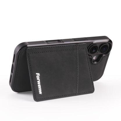For iPhone 16 Forwenw F8 Series 2 in 1 Magnetic Card Slot Leather Phone Case(Black)