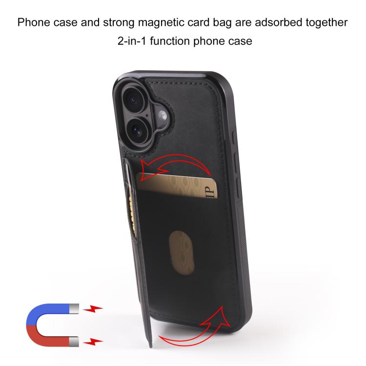 For iPhone 16 Forwenw F8 Series 2 in 1 Magnetic Card Slot Leather Phone Case(Black)