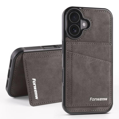 For iPhone 16 Forwenw F8 Series 2 in 1 Magnetic Card Slot Leather Phone Case(Grey)