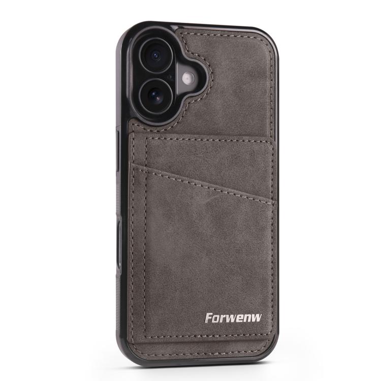 For iPhone 16 Forwenw F8 Series 2 in 1 Magnetic Card Slot Leather Phone Case(Grey)