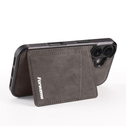For iPhone 16 Forwenw F8 Series 2 in 1 Magnetic Card Slot Leather Phone Case(Grey)