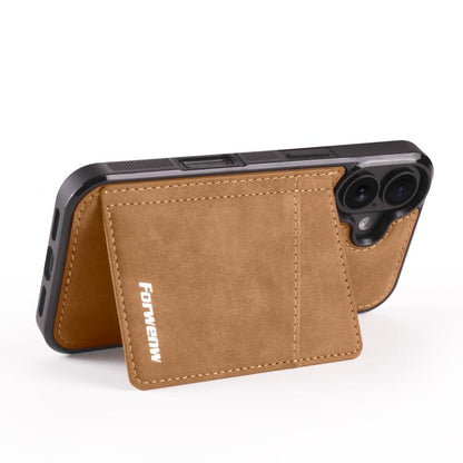 For iPhone 16 Forwenw F8 Series 2 in 1 Magnetic Card Slot Leather Phone Case(Brown)