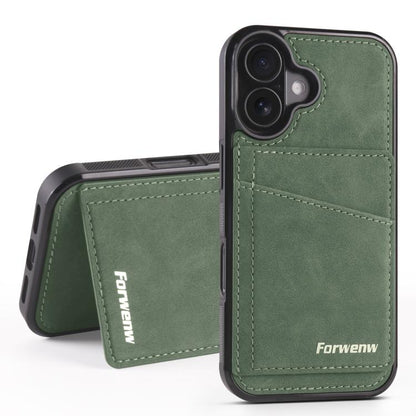 Pour iPhone 16 Étui portefeuille magnétique 2-en-1 en cuir de la série Forwenw F8 (Vert)