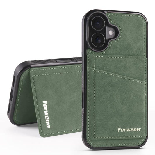 For iPhone 16 Forwenw F8 Series 2 in 1 Magnetic Card Slot Leather Phone Case(Green)