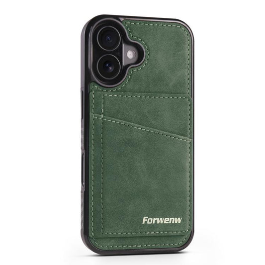 For iPhone 16 Forwenw F8 Series 2 in 1 Magnetic Card Slot Leather Phone Case(Green)