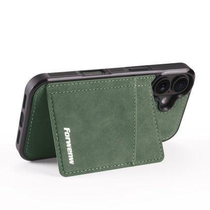 Pour iPhone 16 Étui portefeuille magnétique 2-en-1 en cuir de la série Forwenw F8 (Vert)