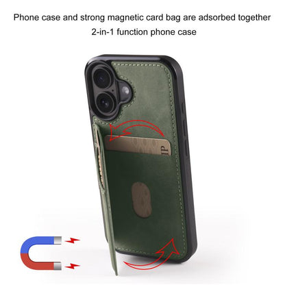 Pour iPhone 16 Étui portefeuille magnétique 2-en-1 en cuir de la série Forwenw F8 (Vert)