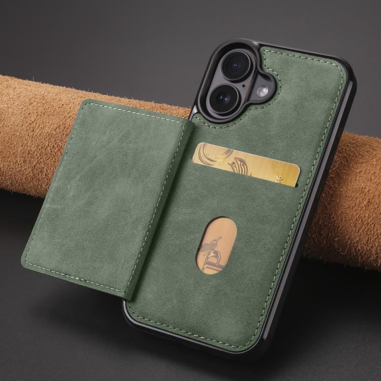 Pour iPhone 16 Étui portefeuille magnétique 2-en-1 en cuir de la série Forwenw F8 (Vert)