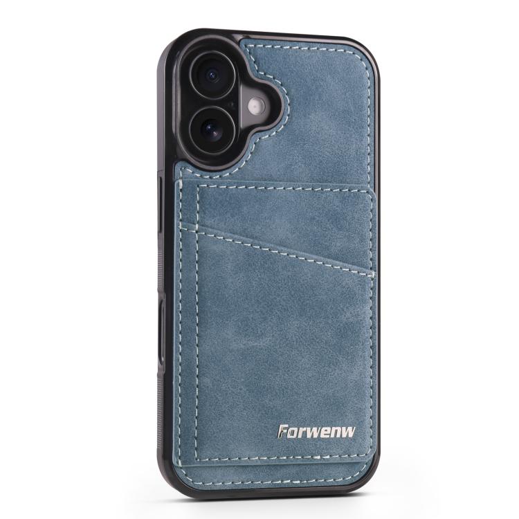 Pour iPhone 16 Étui portefeuille en cuir magnétique 2-en-1 Forwenw F8 avec porte-cartes (Bleu)