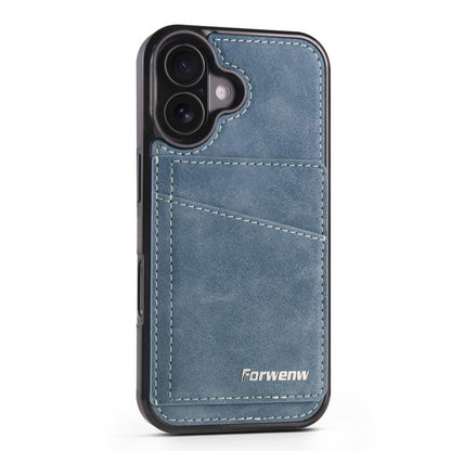 Pour iPhone 16 Étui portefeuille en cuir magnétique 2-en-1 Forwenw F8 avec porte-cartes (Bleu)