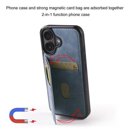 Pour iPhone 16 Étui portefeuille en cuir magnétique 2-en-1 Forwenw F8 avec porte-cartes (Bleu)