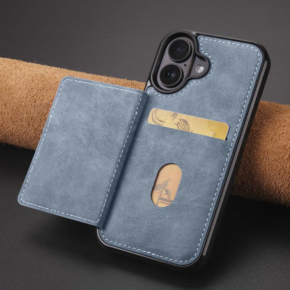 Pour iPhone 16 Étui portefeuille en cuir magnétique 2-en-1 Forwenw F8 avec porte-cartes (Bleu)