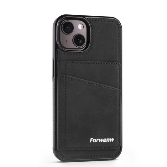 For iPhone 15 Plus Forwenw F8 Series 2 in 1 Magnetic Card Slot Leather Phone Case(Black)