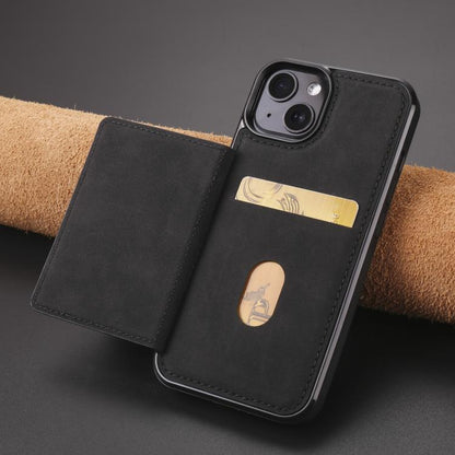 For iPhone 15 Plus Forwenw F8 Series 2 in 1 Magnetic Card Slot Leather Phone Case(Black)