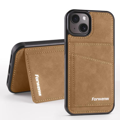 For iPhone 15 Plus Forwenw F8 Series 2 in 1 Magnetic Card Slot Leather Phone Case(Brown)