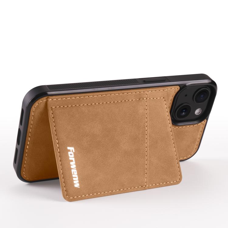 For iPhone 15 Plus Forwenw F8 Series 2 in 1 Magnetic Card Slot Leather Phone Case(Brown)