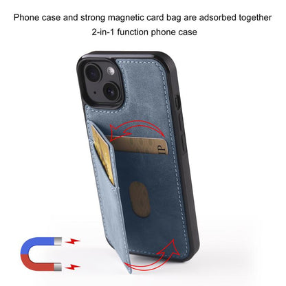 Pour iPhone 15 Plus Étui en Cuir Magnétique 2-en-1 avec Fente pour Cartes Forwenw F8 Series (Bleu)