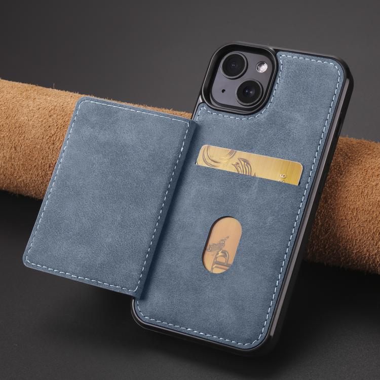 Pour iPhone 15 Plus Étui en Cuir Magnétique 2-en-1 avec Fente pour Cartes Forwenw F8 Series (Bleu)
