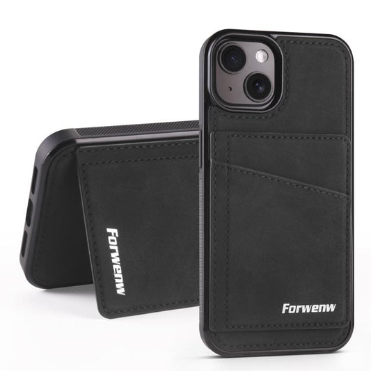 For iPhone 15 Forwenw F8 Series 2 in 1 Magnetic Card Slot Leather Phone Case(Black)