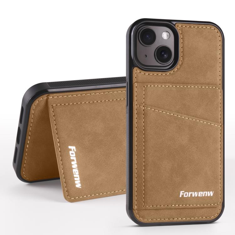 For iPhone 15 Forwenw F8 Series 2 in 1 Magnetic Card Slot Leather Phone Case(Brown)