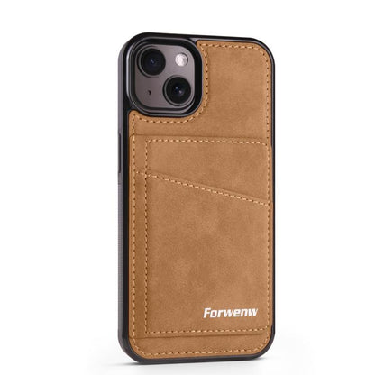 For iPhone 15 Forwenw F8 Series 2 in 1 Magnetic Card Slot Leather Phone Case(Brown)