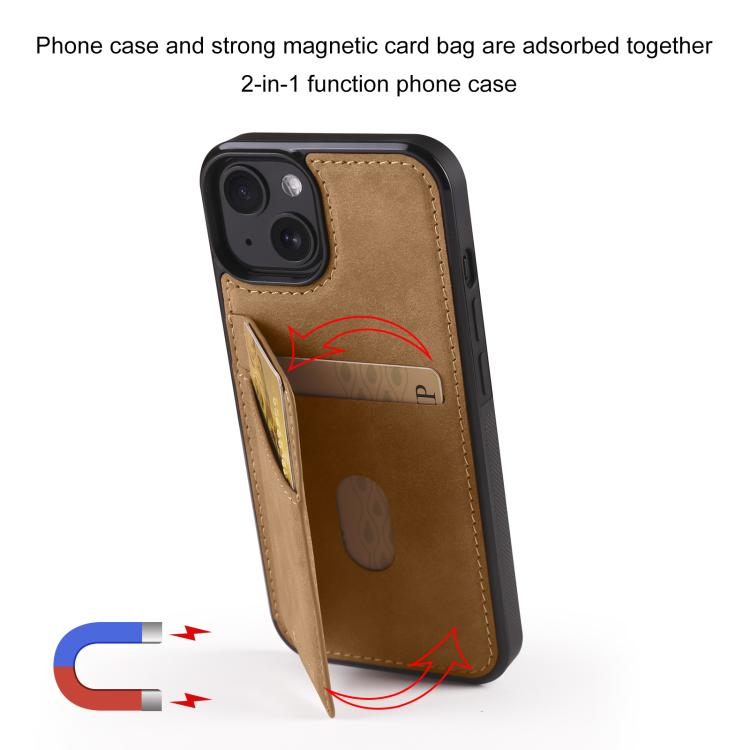 For iPhone 15 Forwenw F8 Series 2 in 1 Magnetic Card Slot Leather Phone Case(Brown)