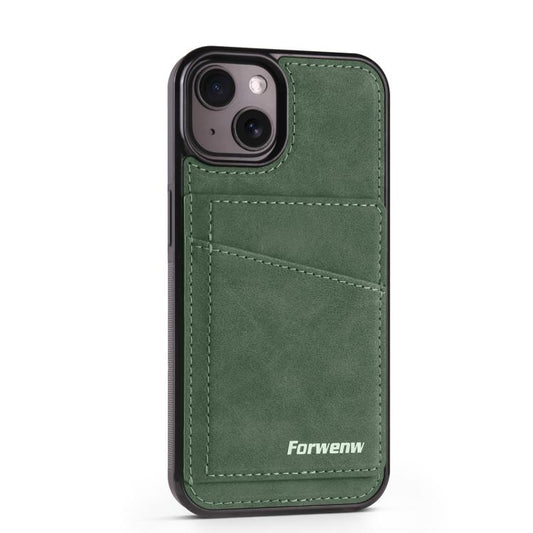 For iPhone 15 Forwenw F8 Series 2 in 1 Magnetic Card Slot Leather Phone Case(Green)