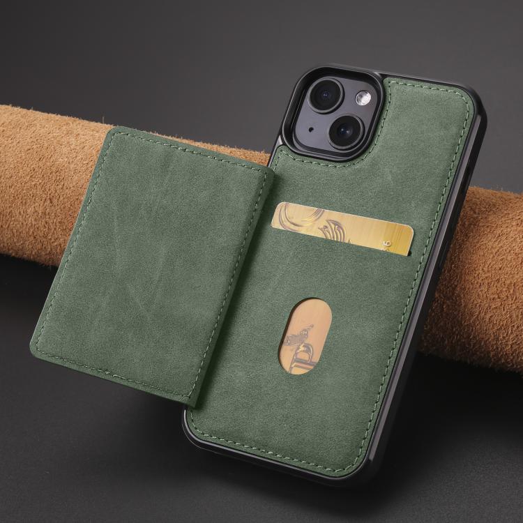 For iPhone 15 Forwenw F8 Series 2 in 1 Magnetic Card Slot Leather Phone Case(Green)