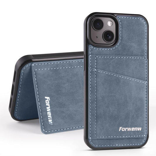For iPhone 15 Forwenw F8 Series 2 in 1 Magnetic Card Slot Leather Phone Case(Blue)