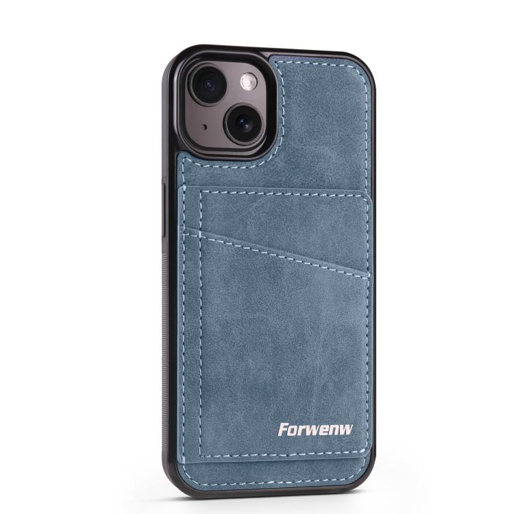 For iPhone 15 Forwenw F8 Series 2 in 1 Magnetic Card Slot Leather Phone Case(Blue)